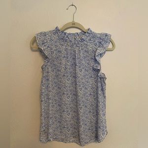 Loft Outlet Blue and White Floral Ruffled Blouse